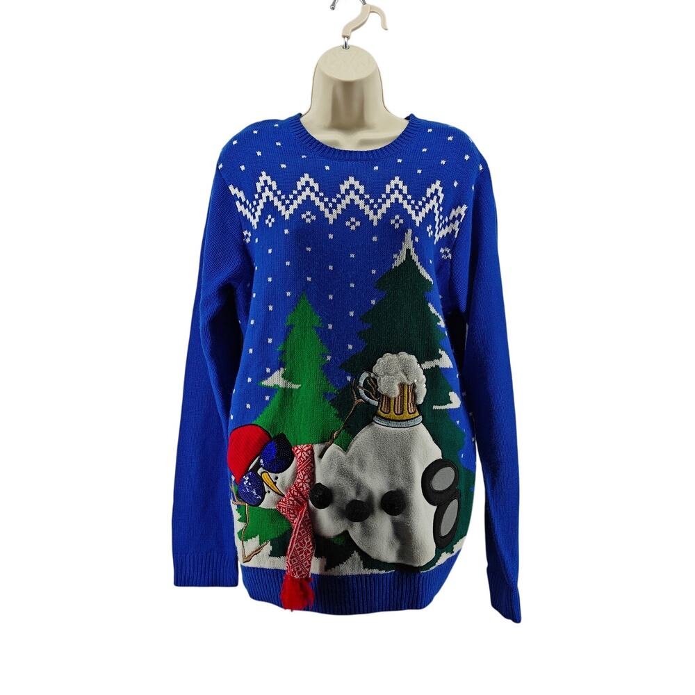 Jolly Sweaters Mens Ugly Christmas Drunk Drinking Snowman Beer Size Medium